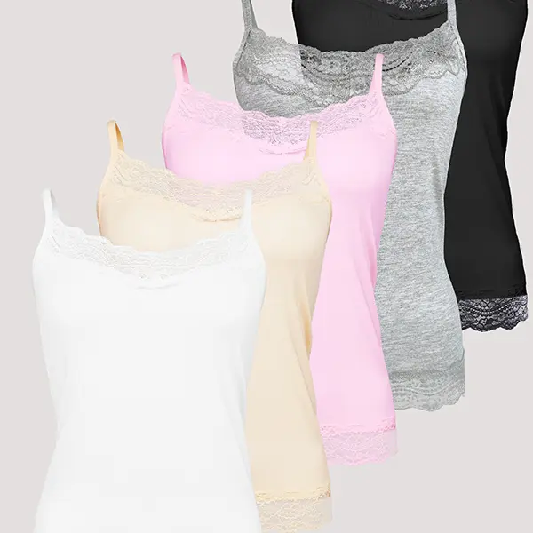 5pcs Modal Camisole Vest Lace Patchwork Strap Tank Top Summer Solid Color Soft Skin-friendly Base Shirt for Women