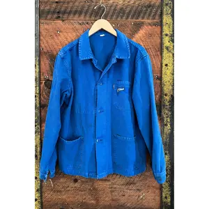 Unisex Lancois Patched Indigo Vintage French Workwear Jacket
