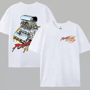 Men's Short-Sleeve Biker T-Shirt - High-Quality Soft Stretch Top, Full-Color Double-Sided Power House Chevy Big Block Print, Loose Comfortable Fabric, Exquisite Design, Easy-to-Match Hem