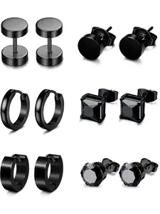 6 Pairs Stainless Steel CZ Stud Earrings for Women Mens Huggie Hoop Earrings Ear Piercing Stud Earring Jewelry