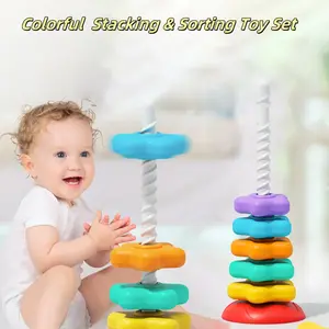 Colorful Rotating Tower Early Education Toy, Shape Sorter, Multi-Color Recognition Game, Stacking Rotation, Ideal Birthday and Holiday Gift