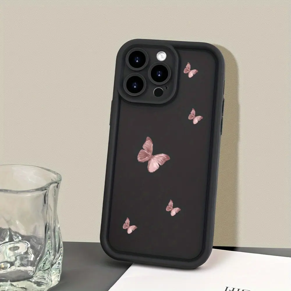 Bamboo-TPU Black Shockproof Butterfly Print Smartphone Case, Handheld Mobile Phone Accessory for iPhone 7-8, X, XS, XR, 11-16, Plus, Pro Max, SE Series, Ideal Gift for Loved Ones, Accessories, Gift Idea