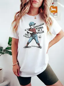 Wanna Be A Baller Shot Caller Tshirt, Retro Baseball Boy Shirt, Baseball Lover Gift, Game Day Shirt, Sport Womenswear Casual Graphic Tee