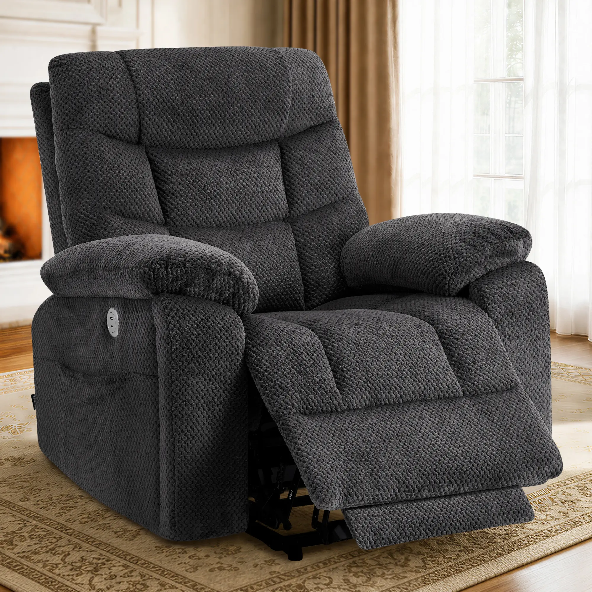 Dual Motor Power  Recliner  for Elderly, Extra Wide Infinite Position  , 170° Lay Flat Reclining  for Big & Tall Adults,2 Hide Cup Holders, Heavy Duty with Extended Footrest,lift chair