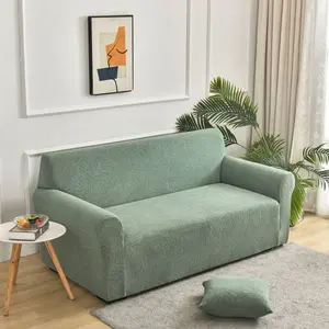 Elasticated Sofa Cover with Leaf Pattern, Sage, Nordic Minimalist Style, Pet-Resistant, Fits Single to Four-Seater Sofas