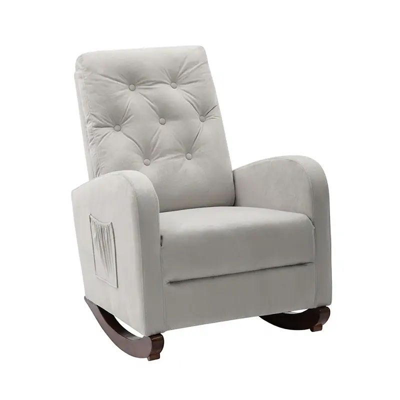Ergonomic Glider Rocking Chair - Cozy Upholstered Accent Armchair with Side Pockets, Gentle Rocking Lounge Chair for Living Room, Bedroom, Reading & Napping (Grey)