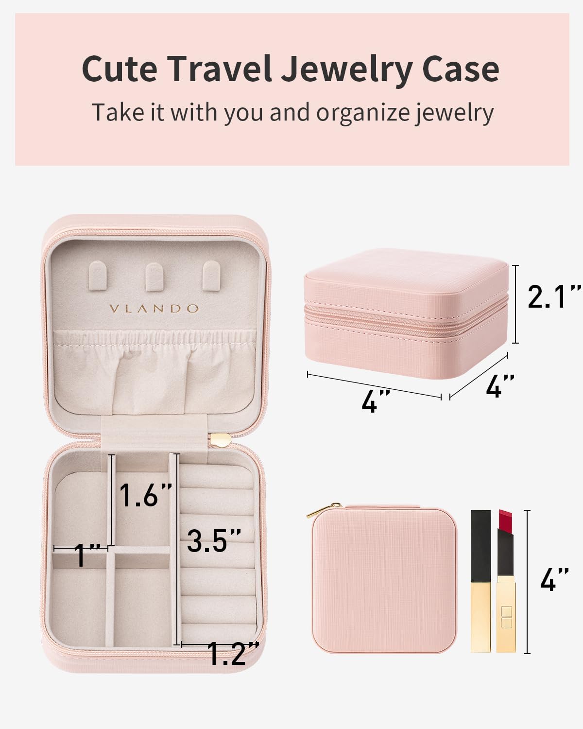 Mini Travel Jewelry Case Organizer for Women – Waterproof PU Leather Jewelry Box with Soft Flannel Lining, Compact Portable Storage for Rings, Earrings & Necklaces, Anti-Tangle Travel Jewelry Holder