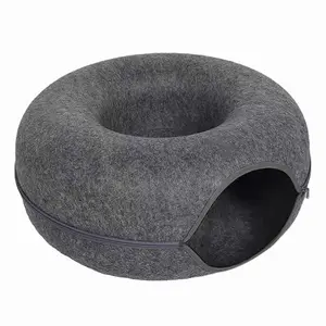 Peekaboo Cat Cave EXTRA LARGE Cat Tunnel Bed Indoor Cats, Cat Donut,Gray, USA