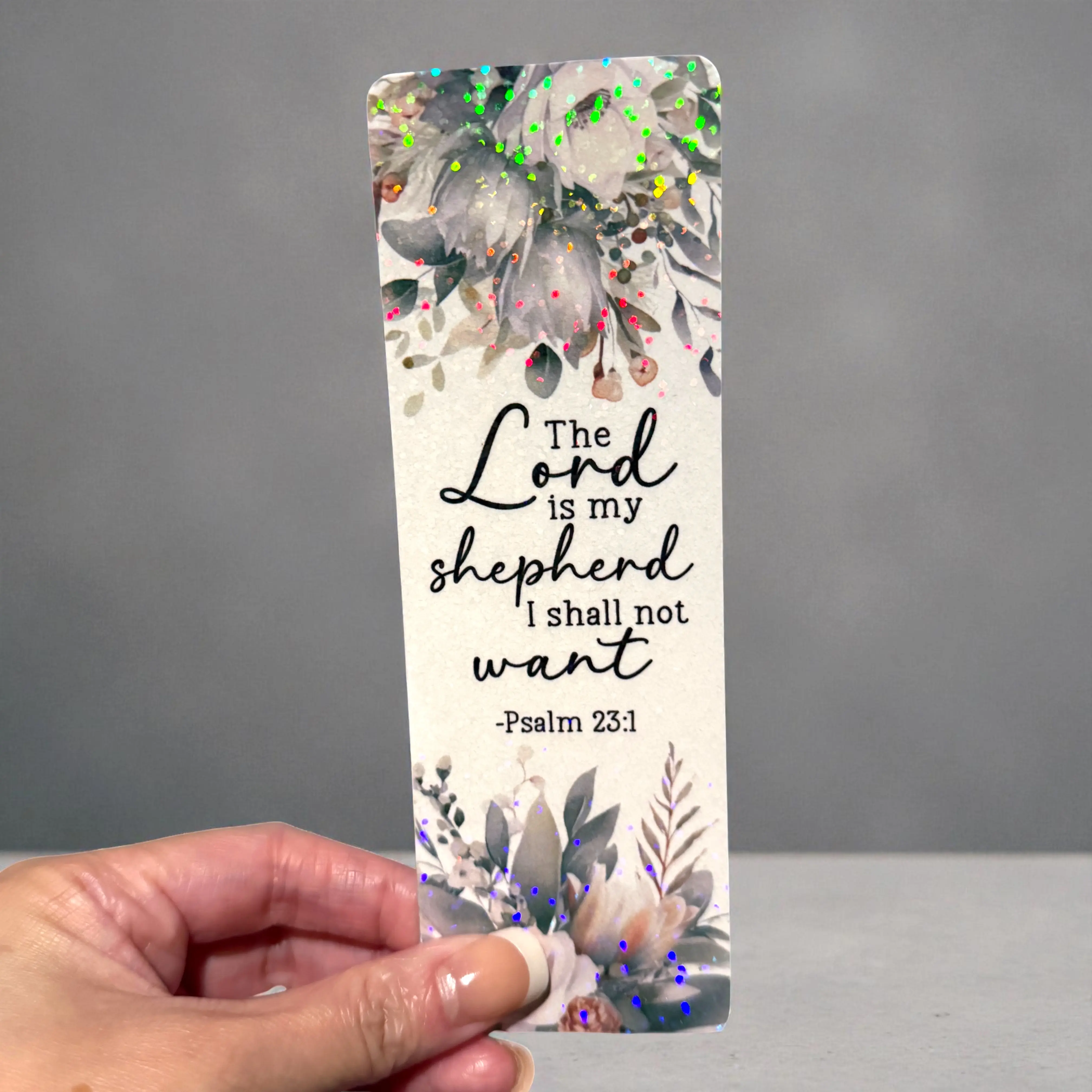 Psalm 23 Christian Bookmark with Holographic Finish Featuring The Lord is My Shepherd Design Christian Inspirational Bookmarks