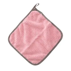 Hanging Pineapple Plaid Double-Sided Cleaning Cloth, Coral Velvet Lint-Free Absorbent Kitchen Dish Towel