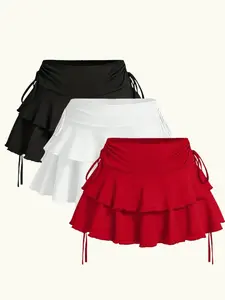 Women's Solid Ruffle Trim Skirt, Casual Fashion Skirt for Daily Wear, Ladies Summer Bottoms