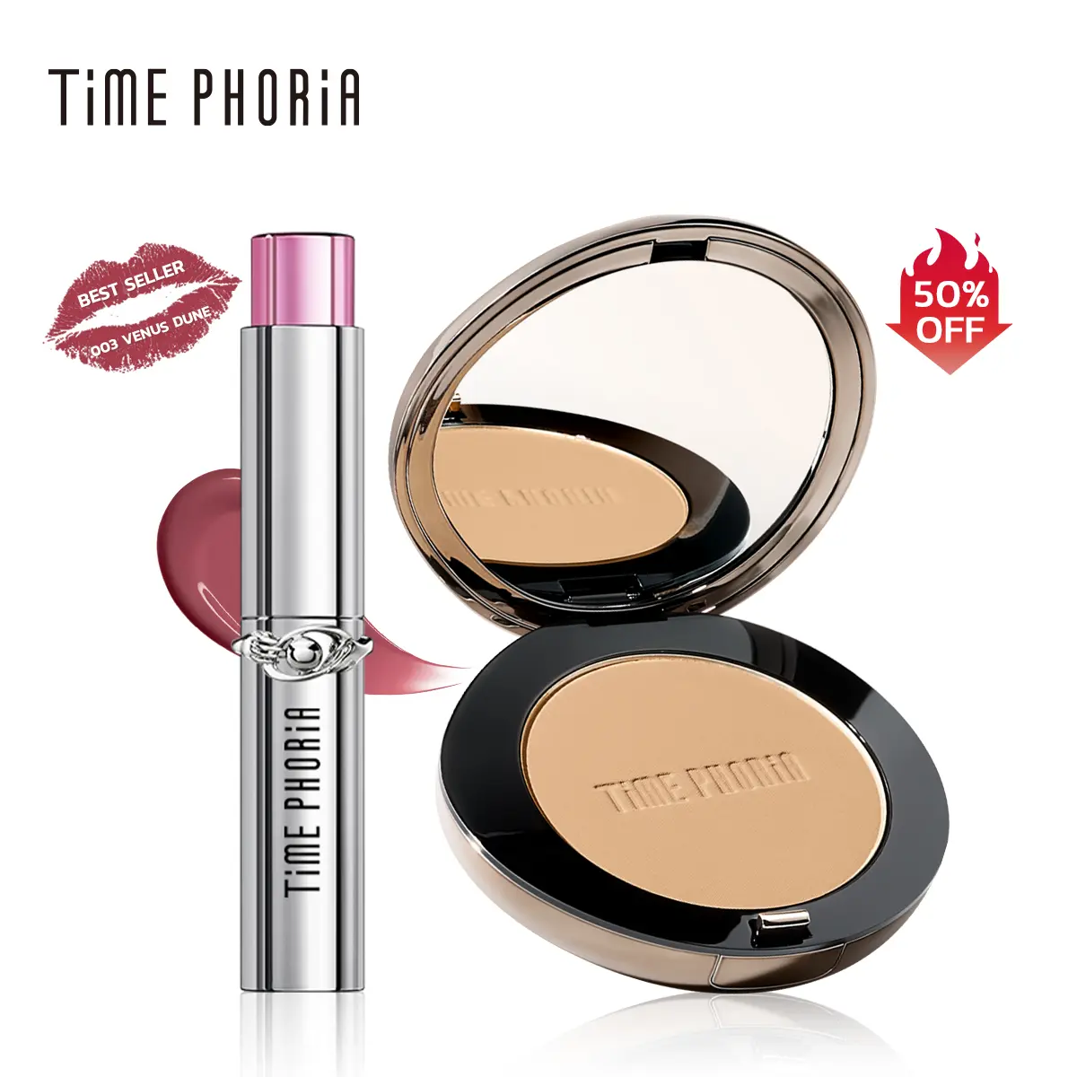 Spectra Ultra Stay-Shine Transfer-Proof Lip Vinyl & Timeless Optima Cover Blur Skin Perfection Powder Foundation