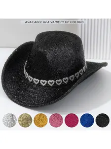 Y2K Sweet Cool Spice Girl Wind Pink Glitter Love Rhinestone Cowboy Hat Music Festival Birthday Party Concave Styling ArtifactSpeedy Smarts