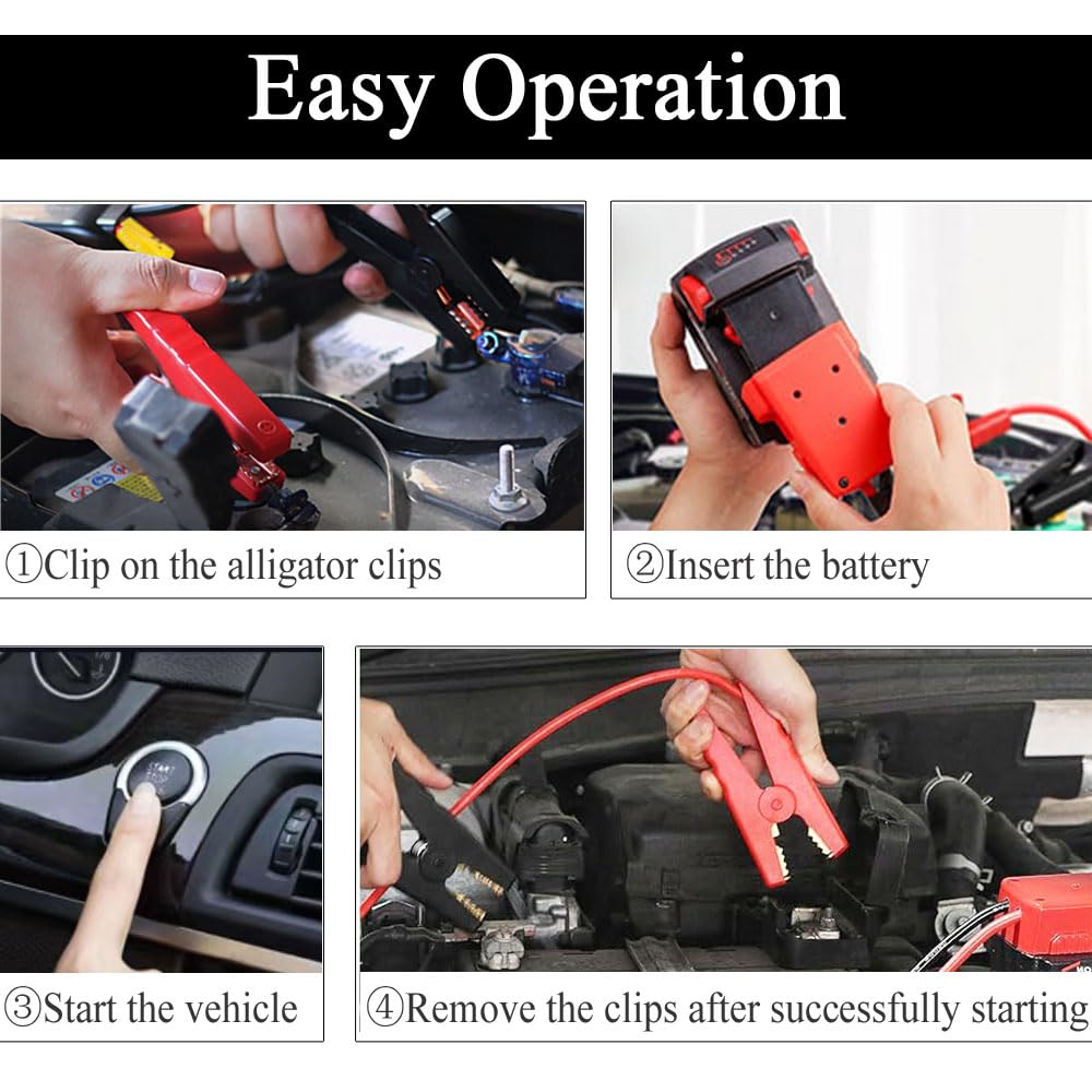 Jumper Cable Clamps, Silicone wire 1.8m 12AWG Cable,18V Battery Jumper Starter for Mid-Size Cars Light Trucks Car Jump Starting Using Tool