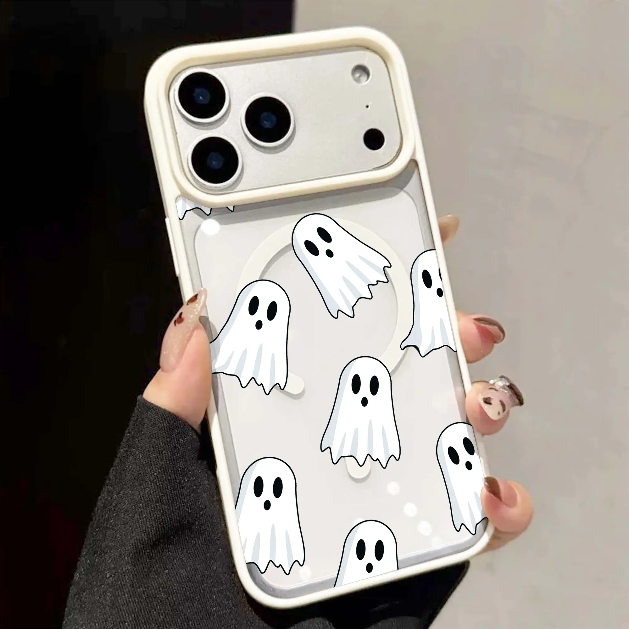 Cute Ghost MagSafe Phone Case | White Ghost Aesthetic Girly Spooky Season Halloween Phone Cover for iPhone 12-17 Pro Max & Galaxy S23-S26 Ultra HL