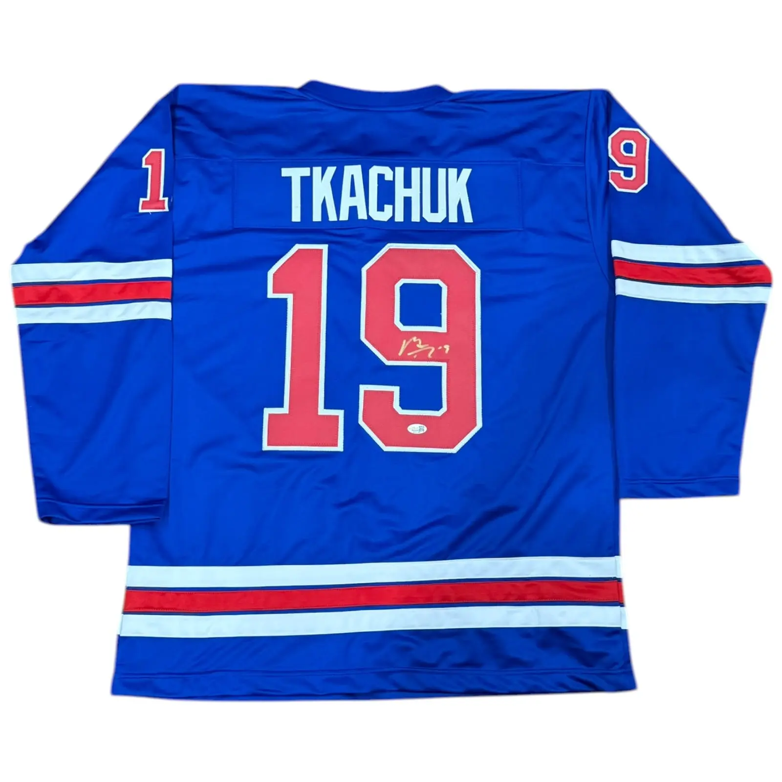 New Matthew Tkachuk Autographed USA Blue #19 Custom Stitched Authentic Hockey Jersey - JSA, Ideal for Fans of Team USA Hockey, Authentic Jersey