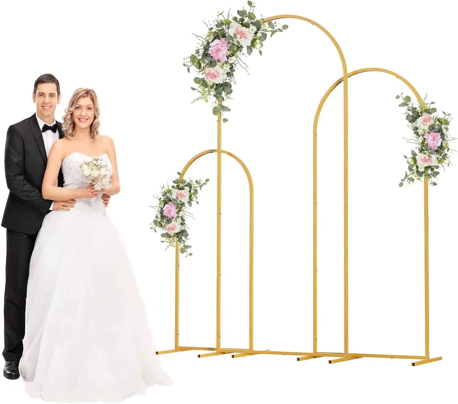 Metal Arch Backdrop Stand, 7.2FT+6.6FT+6FT  Wedding Arch Frame, Gold Wedding Arch Backdrop Stand Set of 3, Balloon Arch Backdrop for Wedding Birthday Party Baby Shower Graduation Ceremony