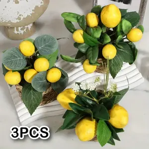 Vibrant Lemon Artificial Plants in Woven Baskets, Realistic Pe Material, Ideal for Home, Garden, Wedding, Holiday Decor