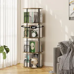 4 Tier Rotating Bookshelf Tower, Revolving 360 °   Spinning Bookcase, Hexagonal Corner Book Shelf Storage Carousel, Vertical Rotate Turning Organizer Book Shelves for Living Room Office Bedroom