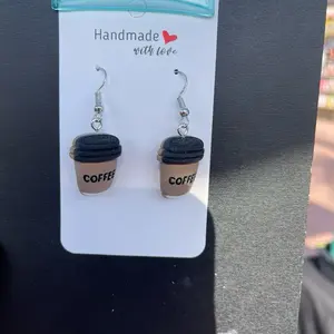 Handmade with Love Coffee Cup Earrings - Unique Handcrafted Dangle Earrings for Coffee Lovers