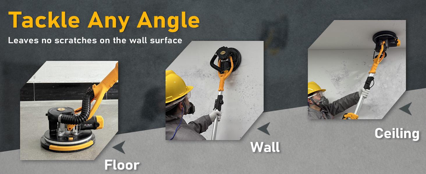 GEVEELIFE Electric Drywall Sander with Vacuum, 13000Pa Suction Power, 120° Pivoting Head & Ergonomic Handle, Foldable Wall Sander with LED Light & Dust Bag for Ceilings & Walls