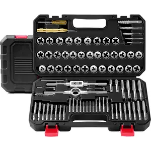 81-Piece Tap and Die Set, SAE & Metric Rethreading Tool Kit, M3–M12 & #4–1/2", GCr15 Steel, Coarse & Fine Threads, Internal & External Use