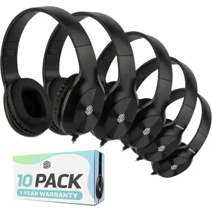 Classroom Headphones-Bulk 10-Pack, Student  Ear Comfy Swivel Earphones for Library, School, Airplane, -for Online Learning and Travel, HQ Stereo Sound 3.5mm Jack (Black)