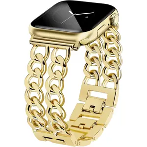 *WBA-XLL Gold Watch Bands for Women Compatible with Apple Watch Band 38mm 40mm 41mm 42mm (S10) Adjustable Metal Band Cowboy Steel Chain Bracelet for iWatch Series1/2/3/4/5/6/7/8/9/10/SE (No Case)