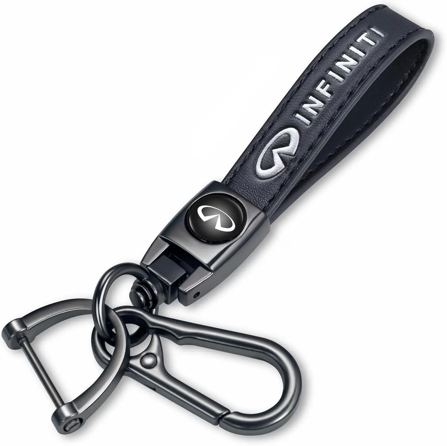 Genuine Leather Keychain - Premium Auto Accessory Key Fob Holder for Q50/Q60 Series, QX50, QX60, QX70, QX80 & All Infiniti Models, 360° Rotating Screw-Free Clip Metal Car Key Strap, Heavy-Duty Gift for Men
