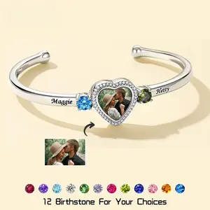 AS0431 Customized Love Photo Inlaid Birthday Stone Engraving Name Bracelet Women's European and American Hot Sale Holiday Birthday Gift Commemorative Bracelet