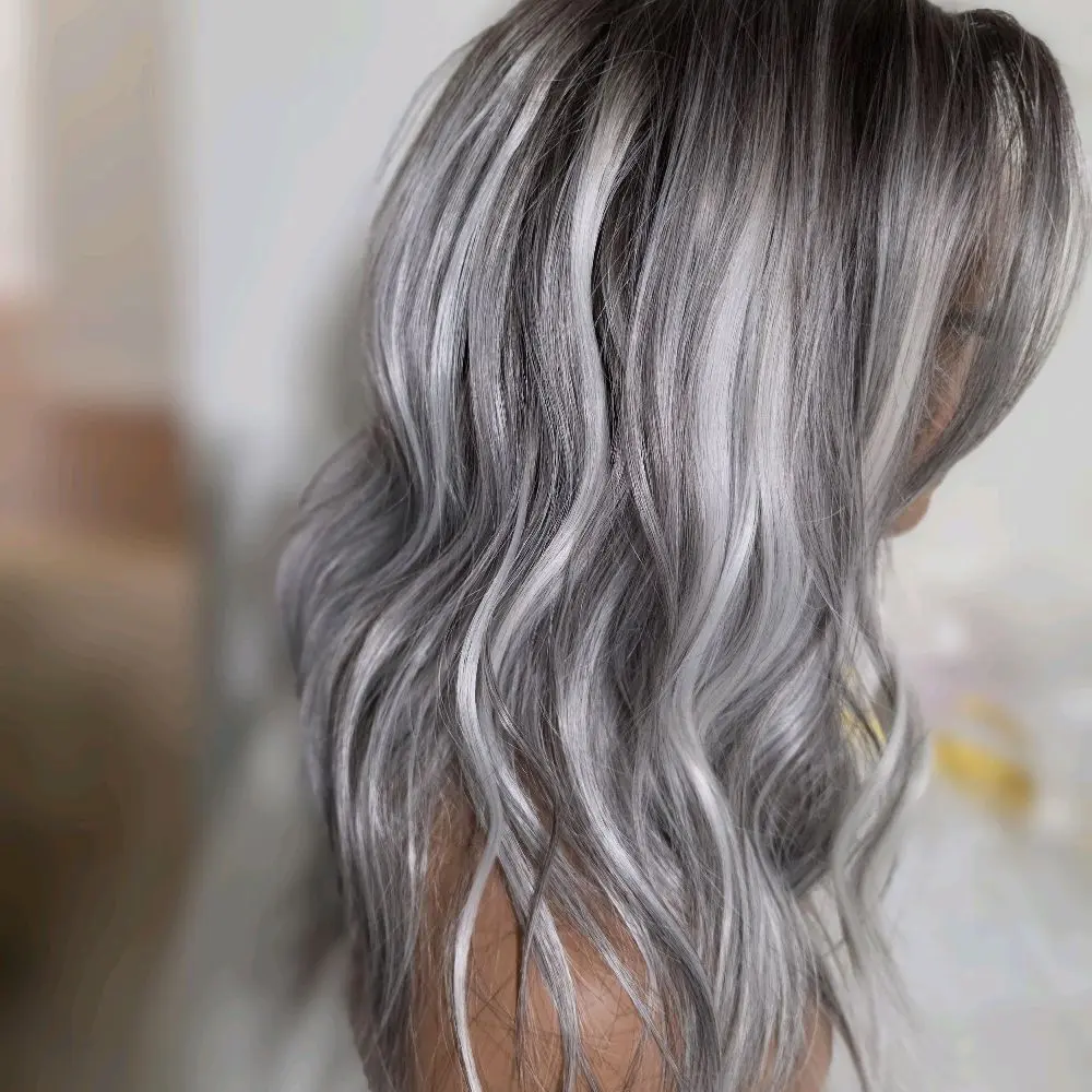 New Release Smoky Silver K133609 Premium heat friendly synthetic wig bundle. 3 combs, 2 adjustable straps, closed wefted. 13x6 free part lace front. Complete bundle must be returned for full refund.