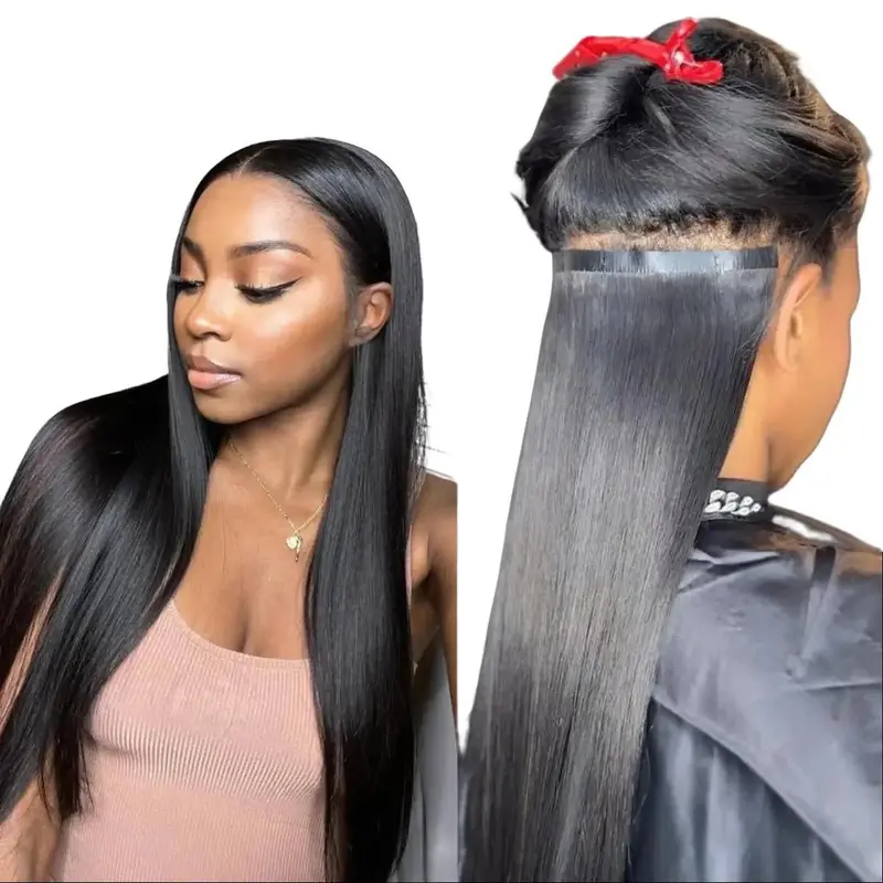 LUVME Premium 100% Virgin Human Hair Clip-In Extensions - 14inches Seamless Edges, Invisible Extension Hairpiece with Full Ends (Straight, Body Wave, Kinky Curly, Yaki Straight Styles)