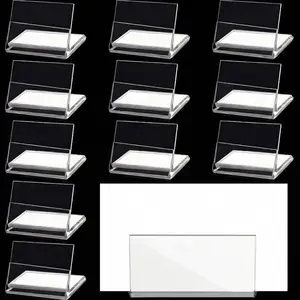 12 count Mini  Sign Holder 1.4 x 1.4 Inch Slant  Table Number Holders Clear L Shape Price Name Label Display Stands for Party Office Store Retail Shop Store Wedding Display