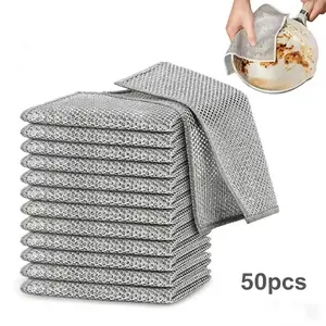 50-Piece New Upgraded Non-Woven Steel Wire Dishcloth Set, Double-Layer Multi-Purpose Dishwashing Cloths, Strong Cleaning Power, Scratch-Resistant for Kitchen Utensils, Sinks