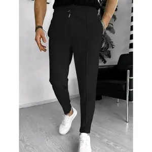 Men's solid color drawstring pants, spring regular fit casual comfortable pocket pants, fashionable underwear