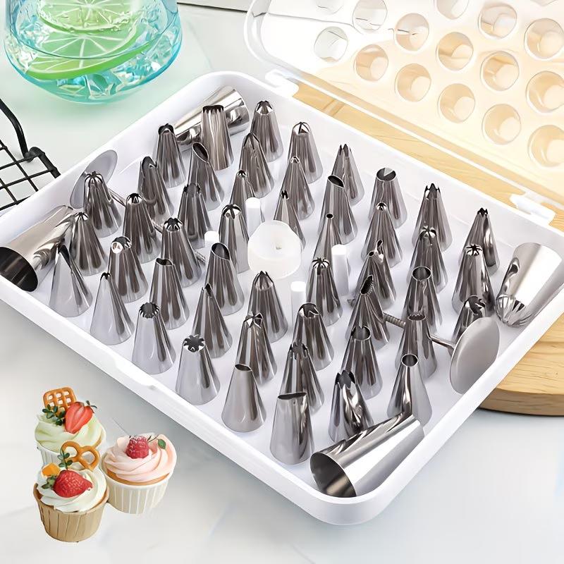 52 Pcs Stainless Steel Piping Tips Set with Storage Case, 2 Cake Nails & Coupler - Icing Tips Kit for Cake Decorating, Cupcakes, Cookies, Baking Tools for Beginners & Pros