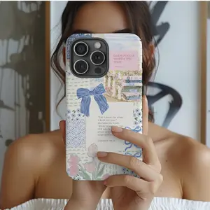 Christian Coquette Collage Phone Case, Light Blue Bow Cute Jesus God Bible Verse Cover, Religious Gift