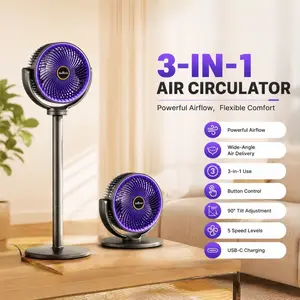 Multi-height air circulating floor fan, Silent pedestal fan, desktop cooling system, 5 speed settings, 4-section telescopic stand, 90-degree tilt, USB-C, low decibel, suitable for hot summer weather, indoors, and picnic tents