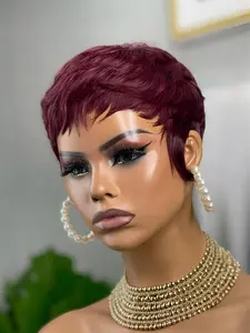 pixie wig short straight layered human hair wig for women natural black color  pixie cut human hair wigs brown burgundy machine made daily party cosplay gift use