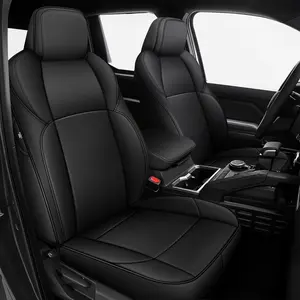 Premium Faux Leather Car Seat Protector & Covers for 2024-2025 Toyota Tacoma Hybrid Double Cab (TRD Sport, TRD Off-Road, Limited) - Full Coverage, UV-Resistant, Durable Black Set, Truck Cushion Protector