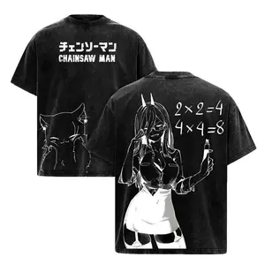 Power Chainsaw Man Tee Washed The Movie Reze Arc Vintage Oversized Heavy Cotton Anime Manga T-Shirt Double Printed Retro Unisex Streetwear Graphic Top Gift for Otaku Fans
