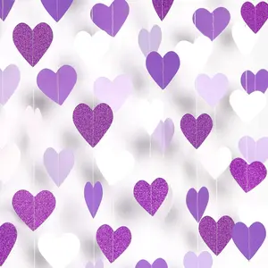 Purple Party Decoration Heart-Garland - 52Ft Purple Lavender White Streamers Birthday Banner Baby Bridal Shower Wedding Engagement Bachelorette Graduation Decorations
