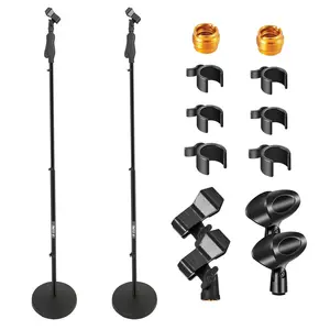 5 Core Microphone Stand Pair Universal Floor Height Adjustable 35 to 57" Round Base Mic Stands Quick Setting Lock-Tight Knob w 5/8 Thread Adapter