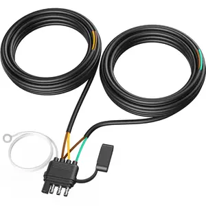 4 Pin 5 Wire Trailer Wiring Harness 26FT with Jacketed Cable,Wishbond Trailer Light Kit 4 Way Flat 5 Wire Harness Trailer Wire Connector Plug for Both-Side Taillights of Rewiring Trailer RV Boat-