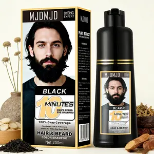 Men’s 3-in-1 Black  Beard & Hair Dye Shampoo, Instant Gray Coverage in [Time], Easy No-Mix Application, Long-Lasting Color for Beard, Mustache & Hair,200ml
