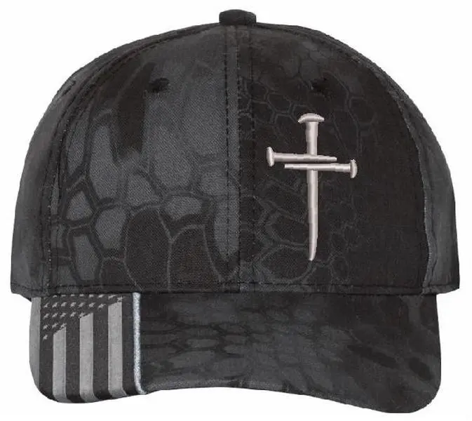Christian Cross SILVER Sacred Nails Kryptek Typhoon Adjustable hat with FREE CHALLENGE COIN