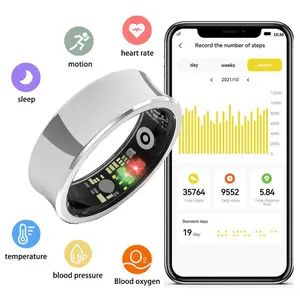 Temperature Smart Fitness Ring, 1 Count USB Rechargeable Long Battery Life Smart Ring, 5ATM Waterproof Durable Fitness Tracker for Women & Men, Wireless, Portable, Durability