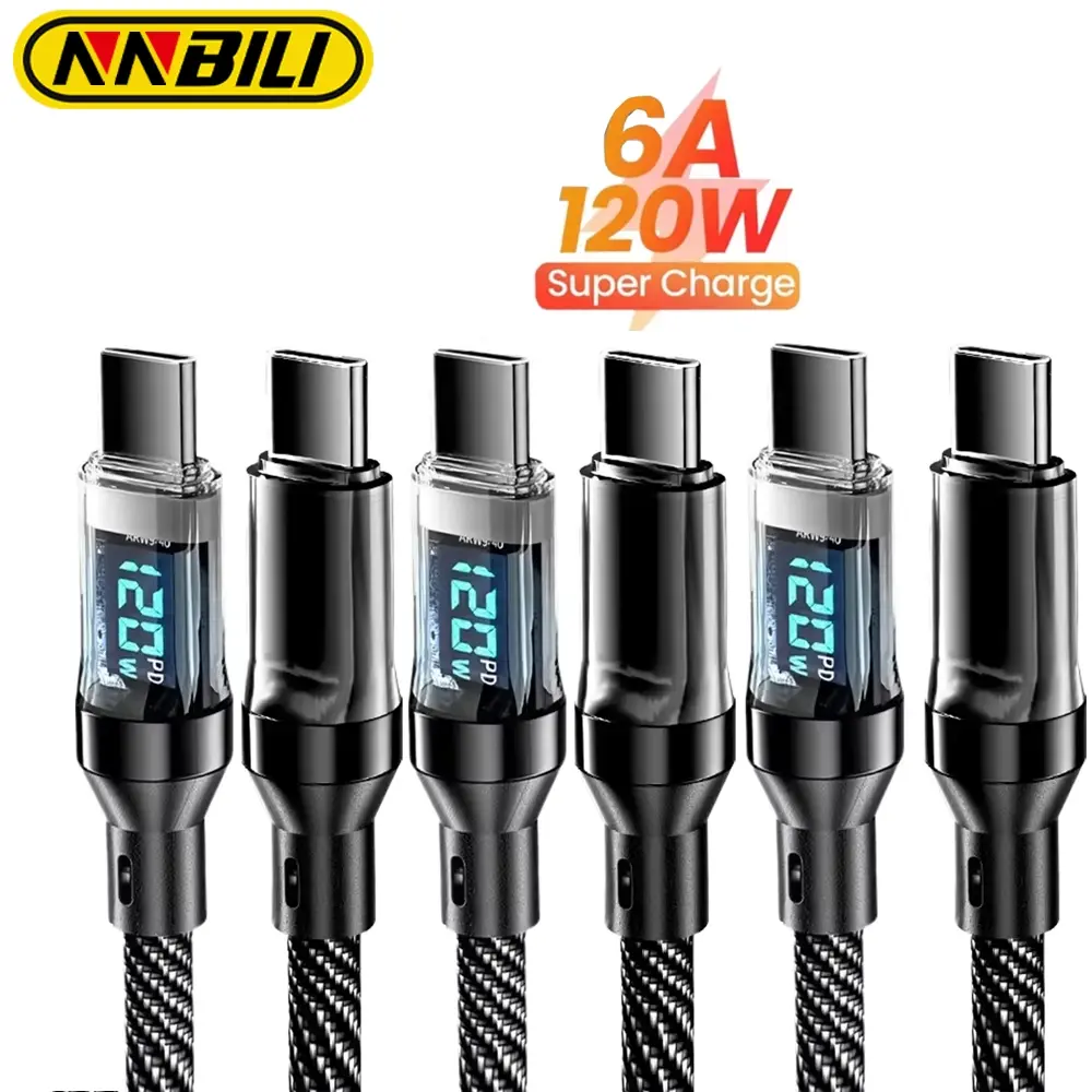 Nnbili 1-3pcs 120w USB-C Fast Charging Cable with LED Display Data Line, Compatible with iPhone 15/16/17 & Huawei Devices, Super Fast Charging