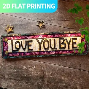2D Flat, 1pc Vintage "LOVE YOU, BYE" Metal Wall Decor - Retro Farmhouse Kitchen, Gothic Home Decoration - Easy Hang Pre-Drilled Holes - Large 15.7x3.9 Inches - Housewarming Wedding Valentine's Gift - Durable Aluminum Sign, Weathered Texture, 2D Flat