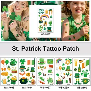 St. Patrick's Day Green Clover Temporary Tattoo Stickers, Shamrock Horseshoe Rainbow Beer Mug Design Fake Face Tattoos for Kids Adults Irish Holiday Party Decor Waterproof